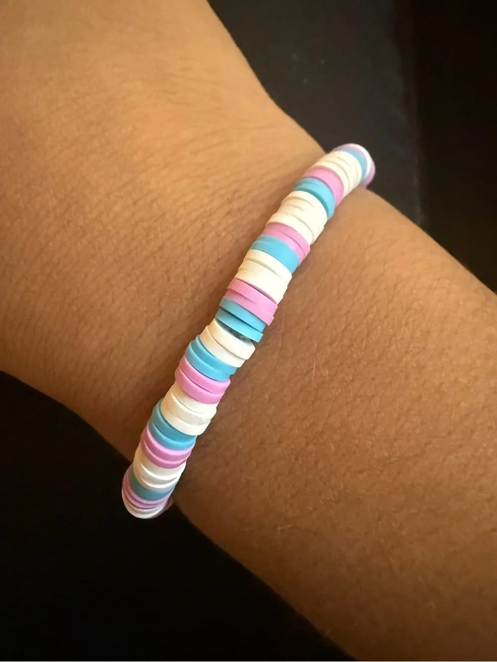 Kids Multicolor Stretch Disc Bead Bracelet - Pink, Blue & Cream